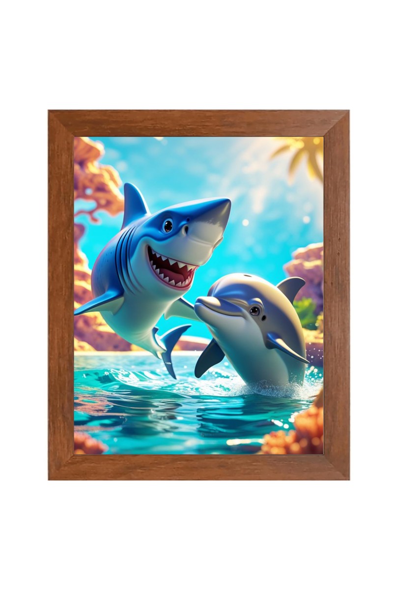 AI Funny AI Funny Dolphin Fish  Art Picture for Kids Art Picture for Kids - 10x14 inches, Brown Color - Perfect Wall Decor for Children's Room
