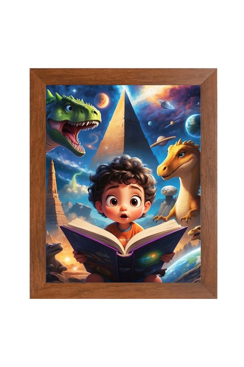 AI Funny AI Funny Kid with Dinosaur Art Picture for Kids Art Picture for Kids - 10x14 inches, Brown Color - Perfect Wall Decor for Children's Room