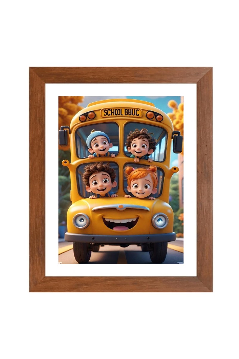 AI Funny AI Funny Kids With School Bus Art Picture for Kids Art Picture for Kids - 10x14 inches, Brown Color - Perfect Wall Decor for Children's Room