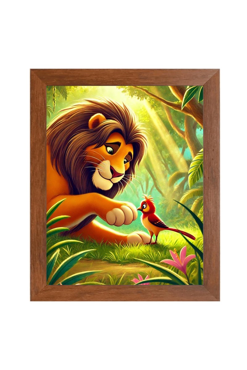 AI Funny AI Funny Lion with bird Art Picture for Kids Art Picture for Kids - 10x14 inches, Brown Color - Perfect Wall Decor for Children's Room