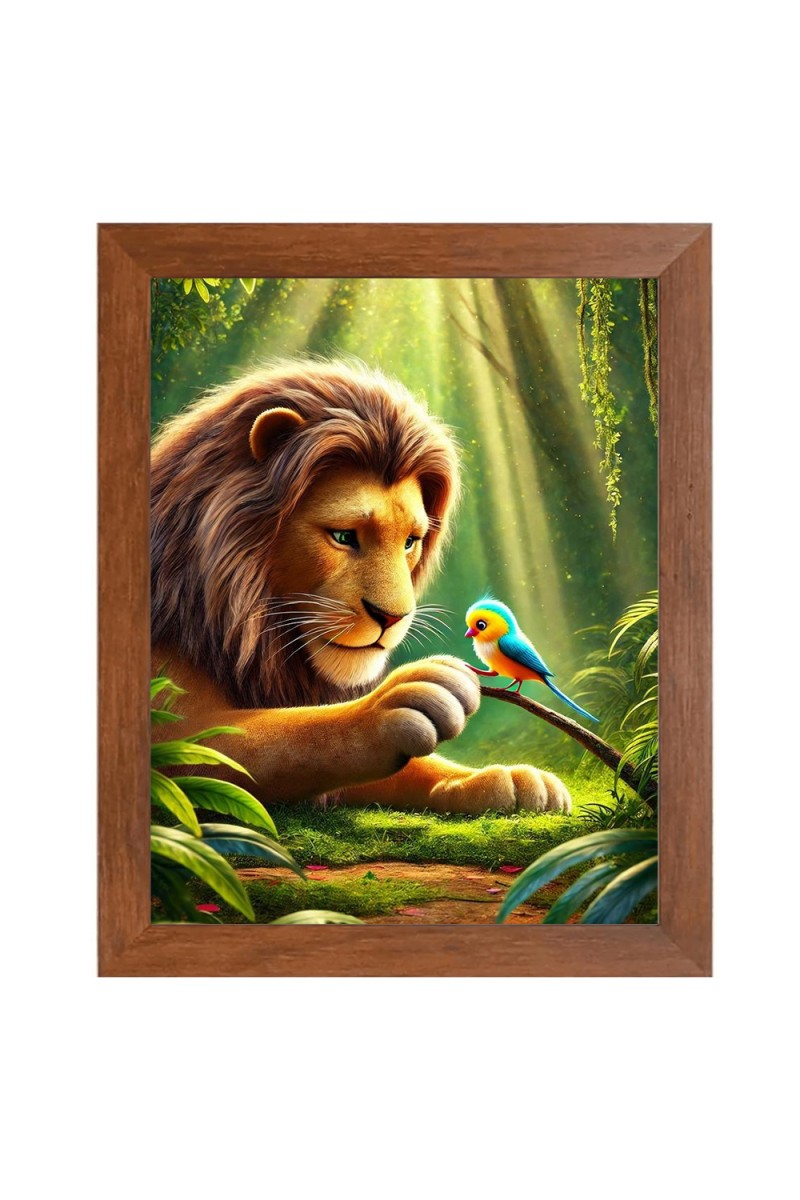 AI Funny AI Funny Lion with bird Art Picture for Kids Art Picture for Kids - 10x14 inches, Brown Color - Perfect Wall Decor for Children's Room