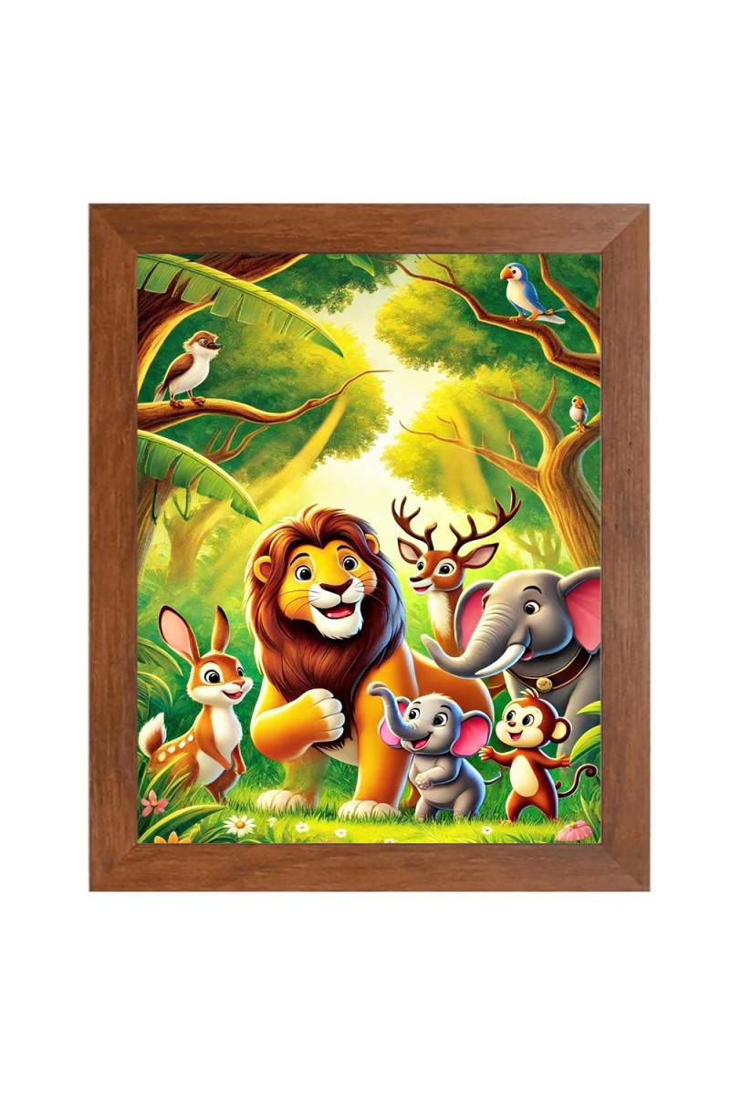 AI Funny AI Funny Lion, Elephant, Birds Art Picture for Kids Art Picture for Kids - 10x14 inches, Brown Color - Perfect Wall Decor for Children's Room