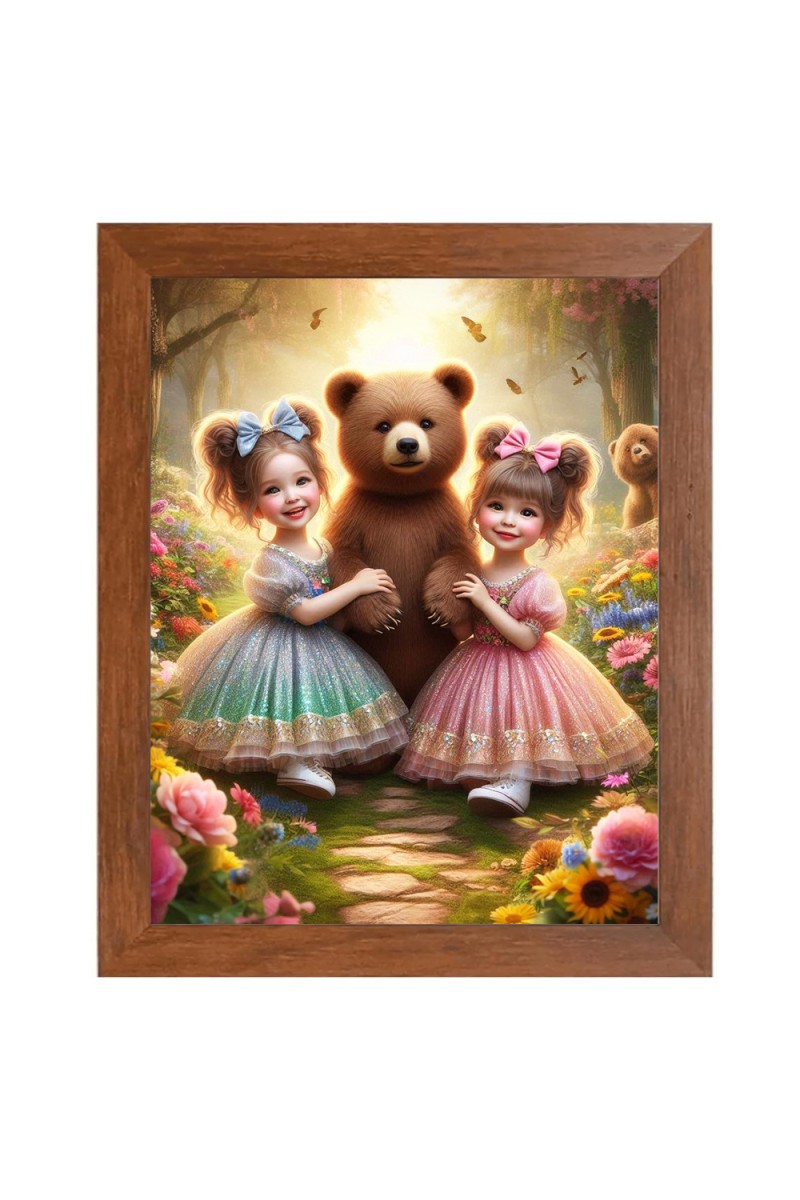 AI Funny AI Funny Teddy Bear With Girls Art Picture for Kids Art Picture for Kids - 10x14 inches, Brown Color - Perfect Wall Decor for Children's Room