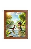 AI Funny AI Funny cute baby boy with dinosaurs Art Picture for Kids Art Picture for Kids - 10x14 inches, Brown Color - Perfect Wall Decor for Children's Room