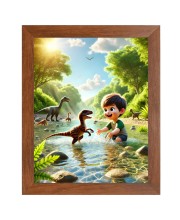 AI Funny AI Funny cute baby boy with dinosaurs Art Picture for Kids Art Picture for Kids - 10x14 inches, Brown Color - Perfect Wall Decor for Children's Room