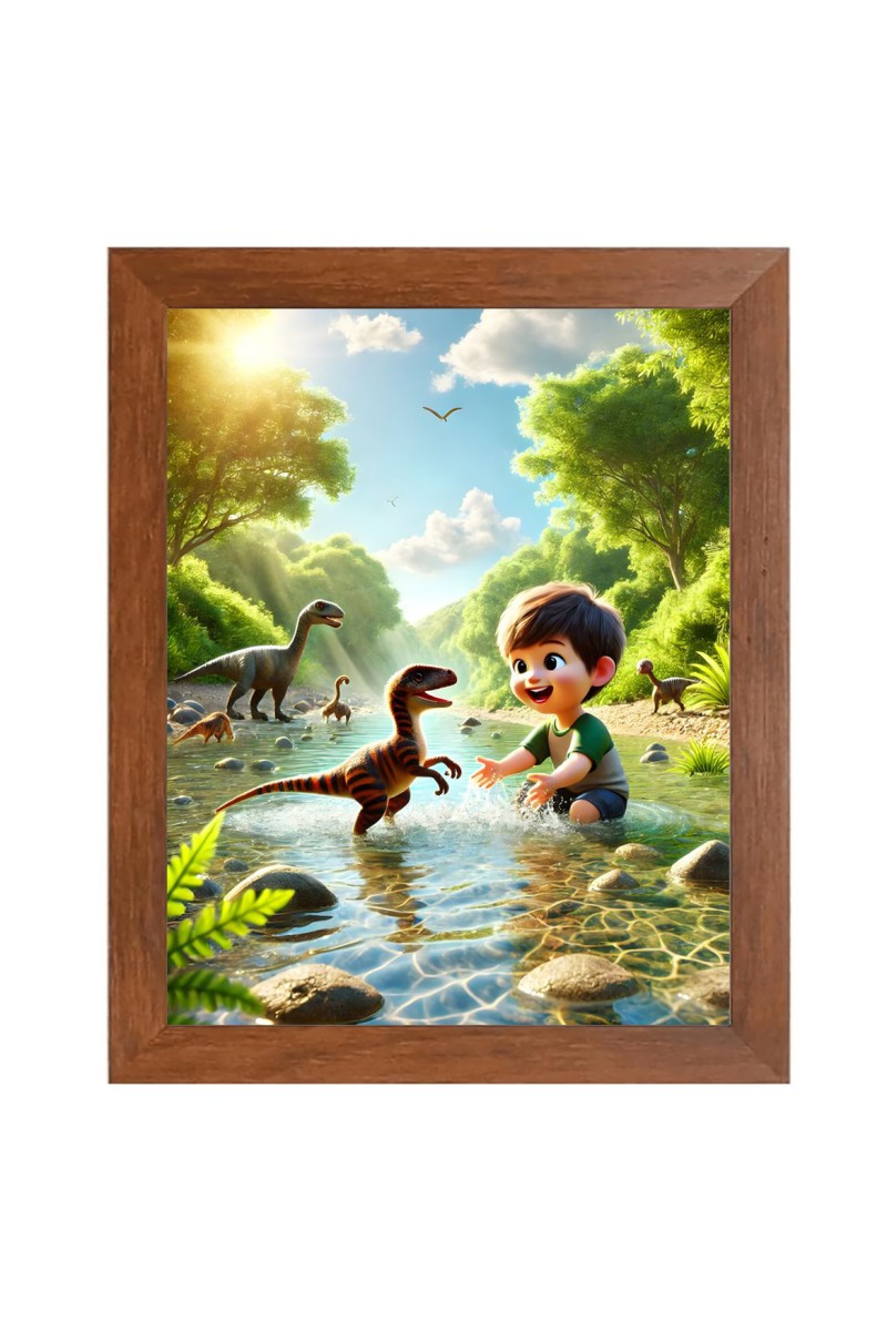 AI Funny AI Funny cute baby boy with dinosaurs Art Picture for Kids Art Picture for Kids - 10x14 inches, Brown Color - Perfect Wall Decor for Children's Room