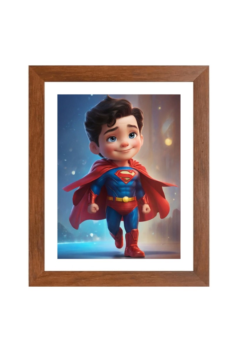 AI Funny AI Funny cute baby Superman  Art Picture for Kids Art Picture for Kids - 10x14 inches, Brown Color - Perfect Wall Decor for Children's Room