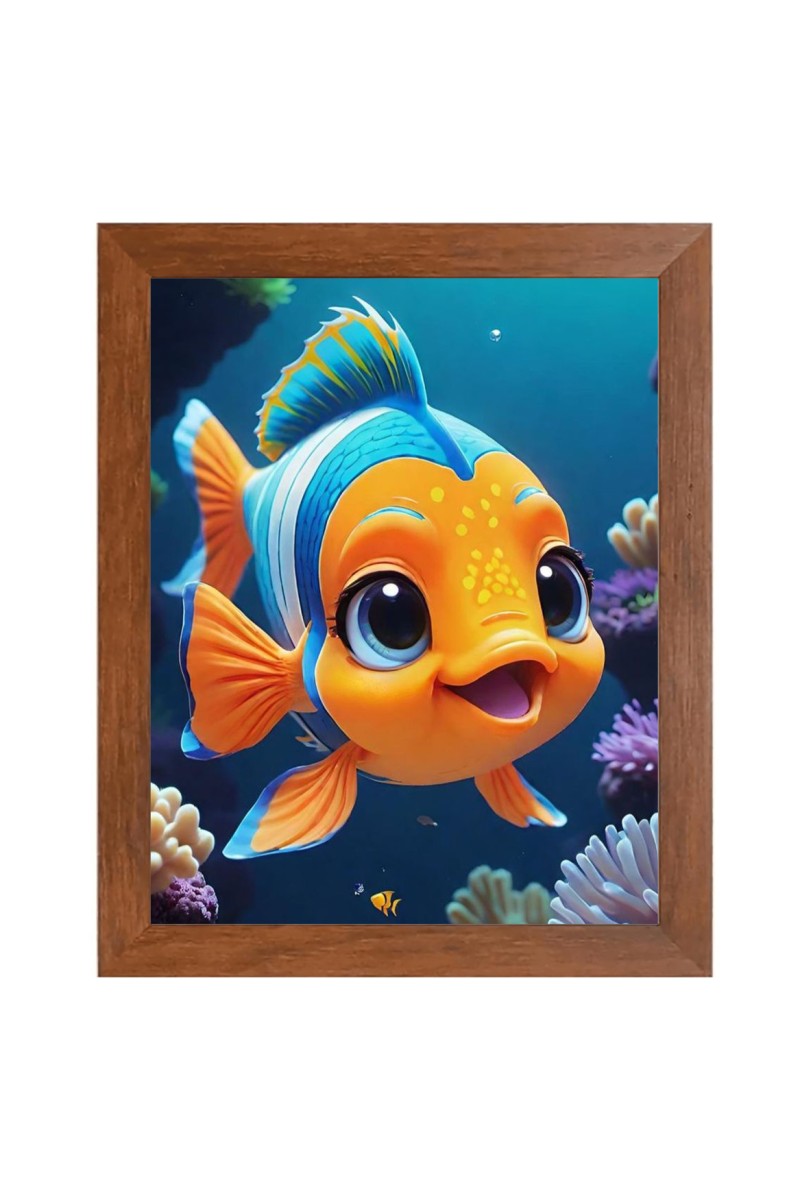 AI Funny AI Funny Cute  Fish Art Picture for Kids Art Picture for Kids - 10x14 inches, Brown Color - Perfect Wall Decor for Children's Room