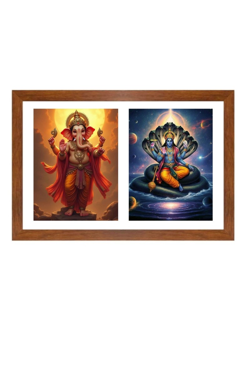 Lord ganesha and vishnu Photo Frame - 11x15Inches - Spiritual Artwork for Home Wall Decoration, Puja Room and Office Decoration and Gifting 