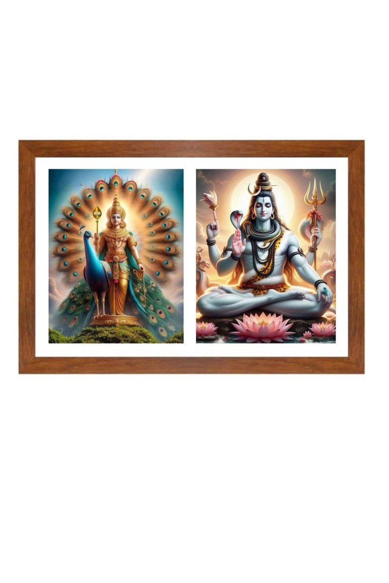 Lord kartikeya and shiva Photo Frame - 11x15Inches - Spiritual Artwork for Home Wall Decoration, Puja Room and Office Decoration and Gifting 