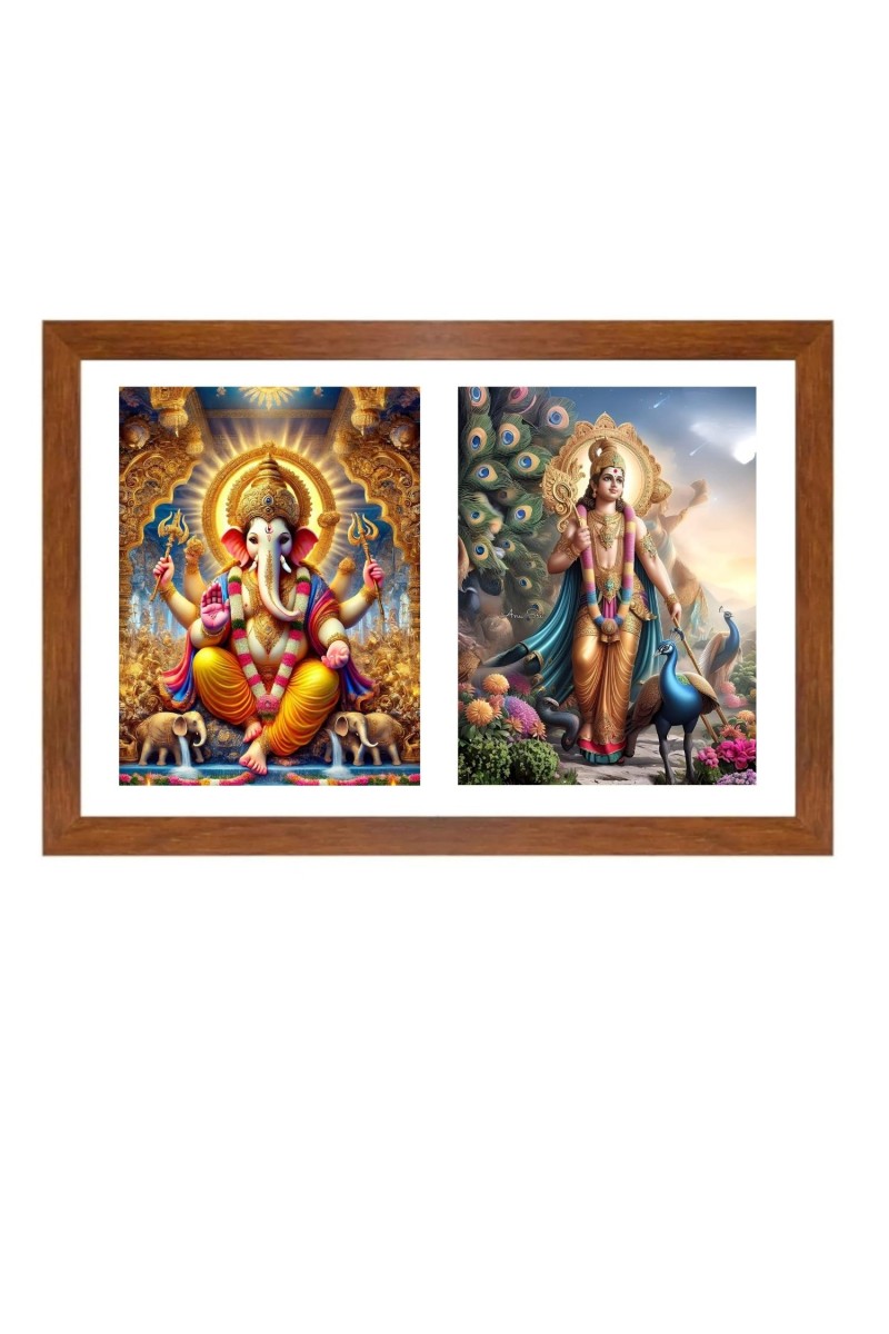 Lord ganesh and kartikeya Photo Frame - 11x15Inches - Spiritual Artwork for Home Wall Decoration, Puja Room and Office Decoration and Gifting 