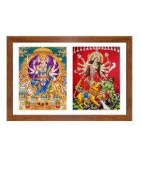 Maa durga and Goddess Kali Killing Bhairwa with His Liona killing Han Photo Frame - 11x15Inches - Spiritual Artwork for Home Wall Decoration, Puja Room and Office Decoration and Gifting 