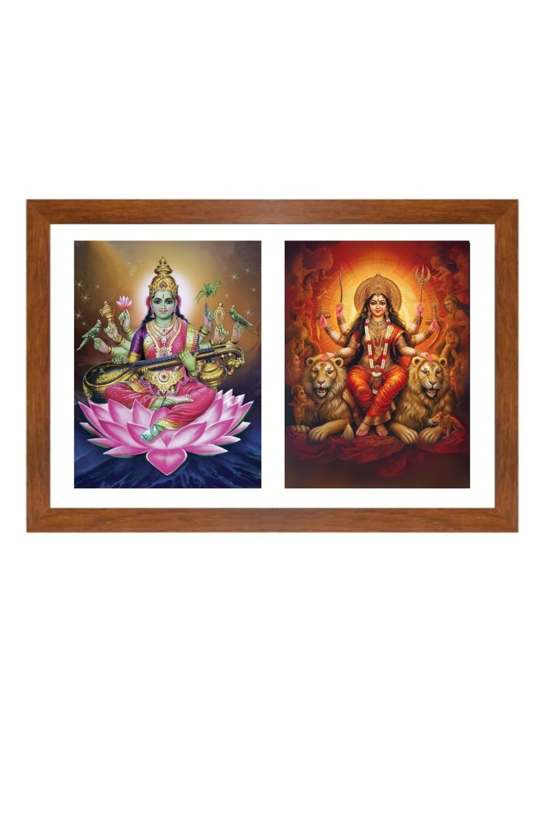 Goddess saraswati and durga matha Photo Frame - 11x15Inches - Spiritual Artwork for Home Wall Decoration, Puja Room and Office Decoration and Gifting 