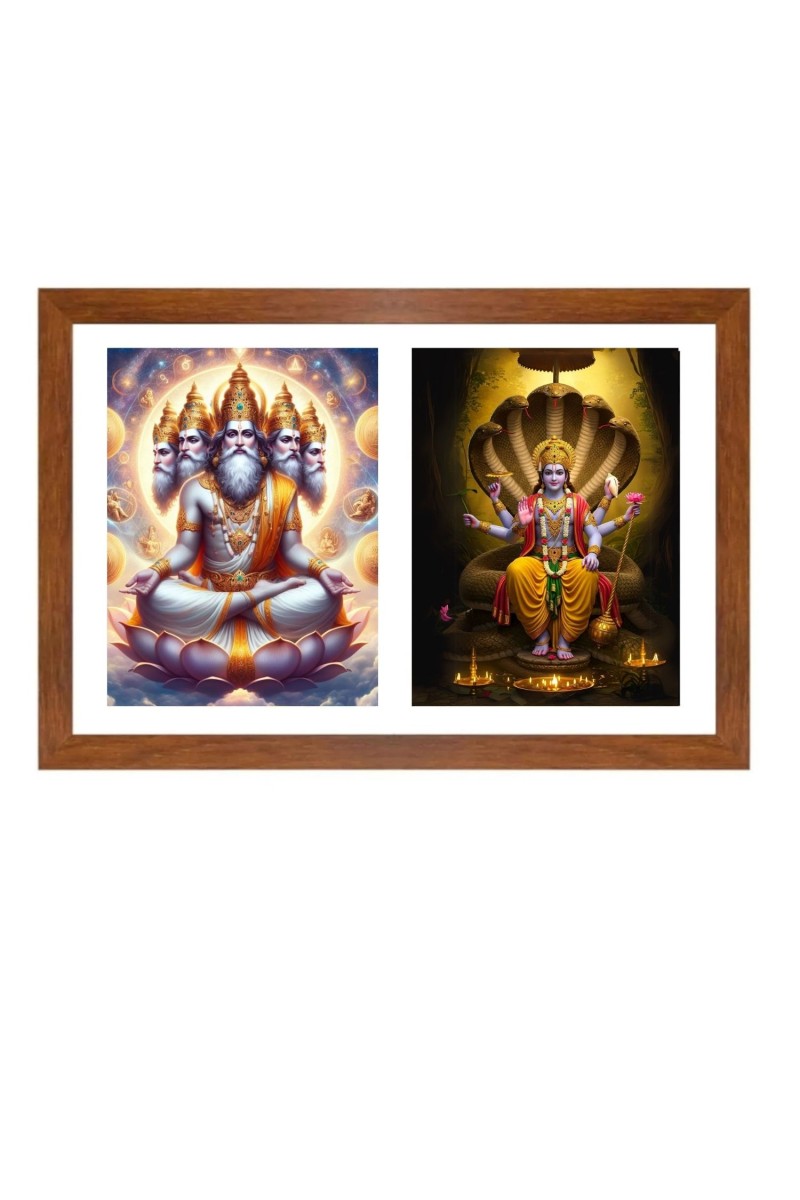 Lord bramha and vishnu Photo Frame - 11x15Inches - Spiritual Artwork for Home Wall Decoration, Puja Room and Office Decoration and Gifting 