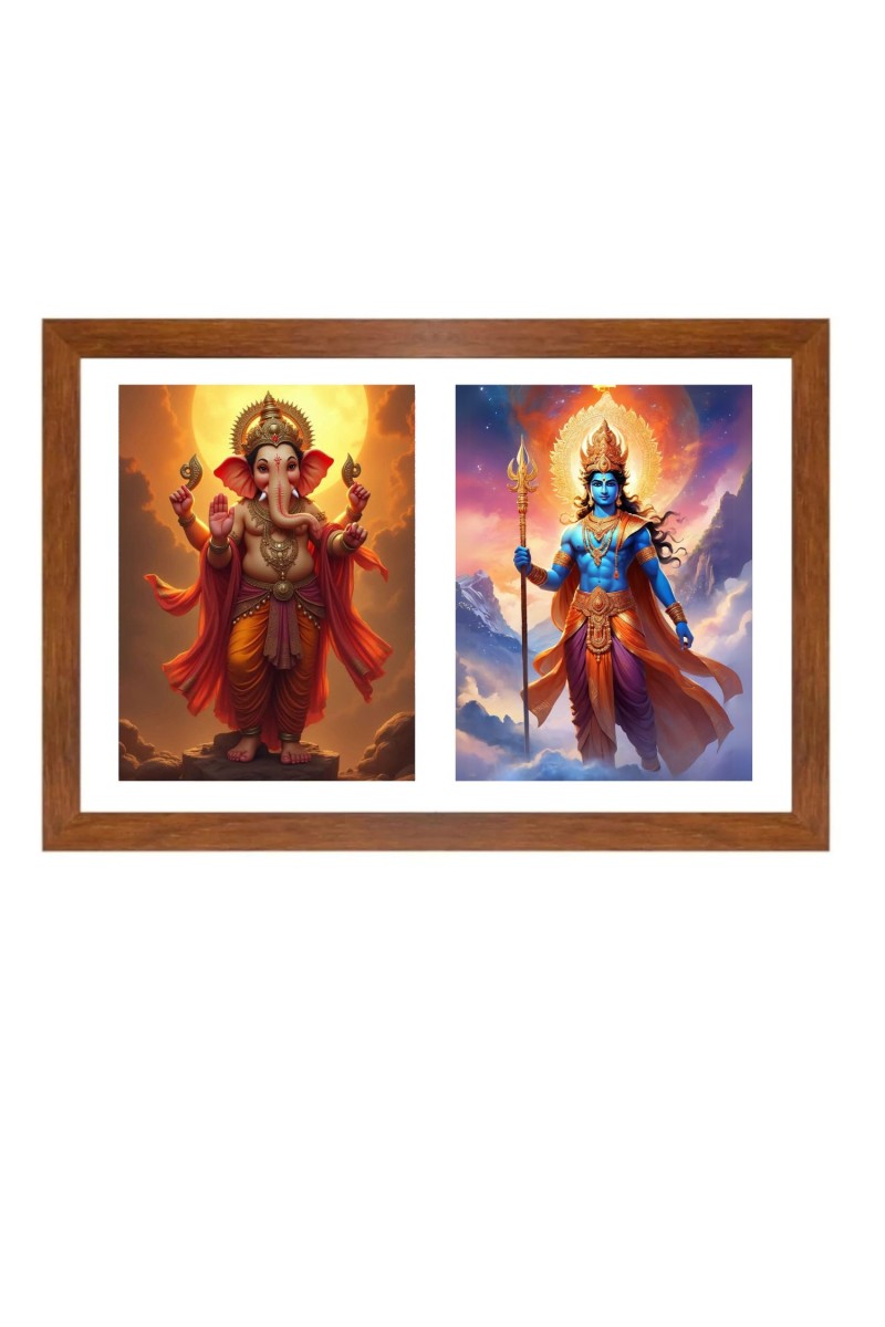 Lord ganesha and indra Photo Frame - 11x15Inches - Spiritual Artwork for Home Wall Decoration, Puja Room and Office Decoration and Gifting 