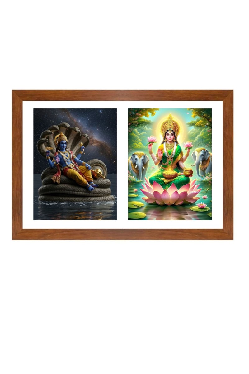 Lord vishnu and goddess lakshmi Photo Frame - 11x15Inches - Spiritual Artwork for Home Wall Decoration, Puja Room and Office Decoration and Gifting 