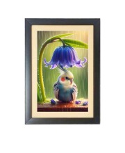 Purple color bird under roof of purple colour flower   Photo Frame Funny Animal and Bird Cartoon Art, Black color, 11x15 Inch
