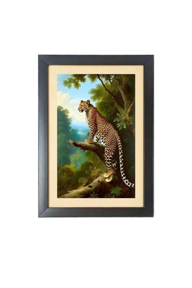 The wild Cheetah  Photo Frame Funny Animal and Bird Cartoon Art, Black color, 11x15 Inch