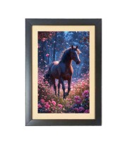 The majestic wild horse walked gracefully through the meadow  Photo Frame Funny Animal and Bird Cartoon Art, Black color, 11x15 Inch