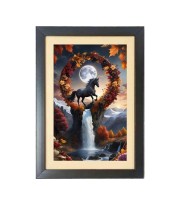 The horse stood under the glowing moon  Photo Frame Funny Animal and Bird Cartoon Art, Black color, 11x15 Inch
