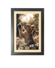 The fierce tiger gently held a delicate flower   Photo Frame Funny Animal and Bird Cartoon Art, Black color, 11x15 Inch