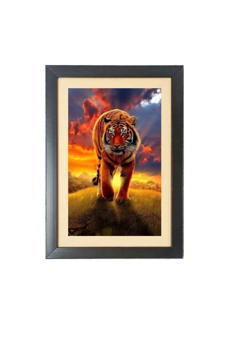 The wild tiger  Photo Frame Funny Animal and Bird Cartoon Art, Black color, 11x15 Inch