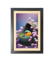 The cute bird is sitting in the nest  Photo Frame Funny Animal and Bird Cartoon Art, Black color, 11x15 Inch
