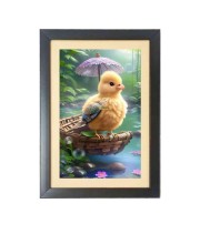 The cute bird under umbrella  Photo Frame Funny Animal and Bird Cartoon Art, Black color, 11x15 Inch