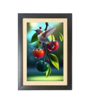 A bird is flying over an apple tree  Photo Frame Funny Animal and Bird Cartoon Art, Black color, 11x15 Inch