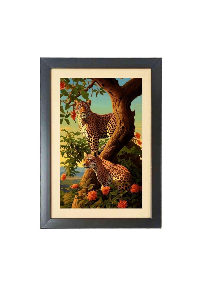 The two wild Cheetahs  Photo Frame Funny Animal and Bird Cartoon Art, Black color, 11x15 Inch
