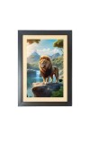 The wild lion is standing alone Photo Frame Funny Animal and Bird Cartoon Art, Black color, 11x15 Inch The wild lion is standing alone Photo Frame Funny Animal and Bird Cartoon Art, Black color, 11x15 Inch