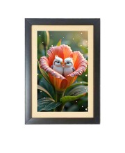 Two cute little birds inside the little flower  Photo Frame Funny Animal and Bird Cartoon Art, Black color, 11x15 Inch
