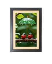 Two cute lady bugs under little umbrella  Photo Frame Funny Animal and Bird Cartoon Art, Black color, 11x15 Inch