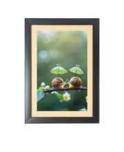 Two cute snails under two little umbrellas  Photo Frame Funny Animal and Bird Cartoon Art, Black color, 11x15 Inch