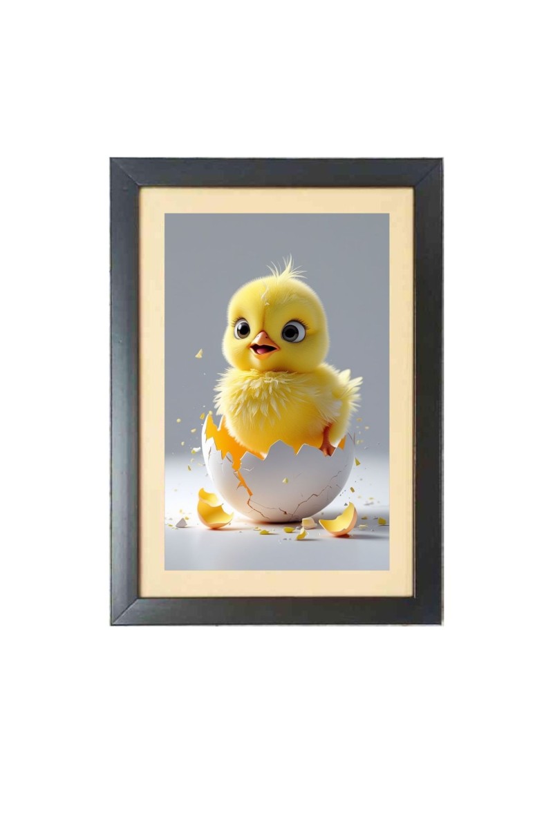 The baby chick is coming out of egg  Photo Frame Funny Animal and Bird Cartoon Art, Black color, 11x15 Inch