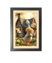 The funny duck is holding flowers  Photo Frame Funny Animal and Bird Cartoon Art, Black color, 11x15 Inch