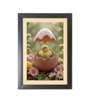 The cute chick is coming out of egg  Photo Frame Funny Animal and Bird Cartoon Art, Black color, 11x15 Inch