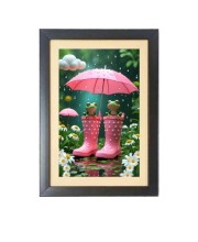 The two funny frogs under umbrella  Photo Frame Funny Animal and Bird Cartoon Art, Black color, 11x15 Inch