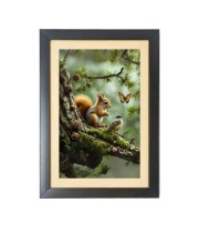The squirrel and the bird and the butterfly  Photo Frame Funny Animal and Bird Cartoon Art, Black color, 11x15 Inch