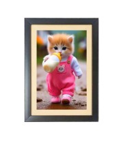 The cute cat is drinking bottle milk  Photo Frame Funny Animal and Bird Cartoon Art, Black color, 11x15 Inch