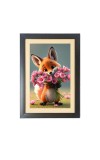 Sweet Fox Holding A Lovely Flowers Photo Frame Funny Animal and Bird Cartoon Art, Black color, 11x15 Inch Sweet Fox Holding A Lovely Flowers Photo Frame Funny Animal and Bird Cartoon Art, Black color, 11x15 Inch
