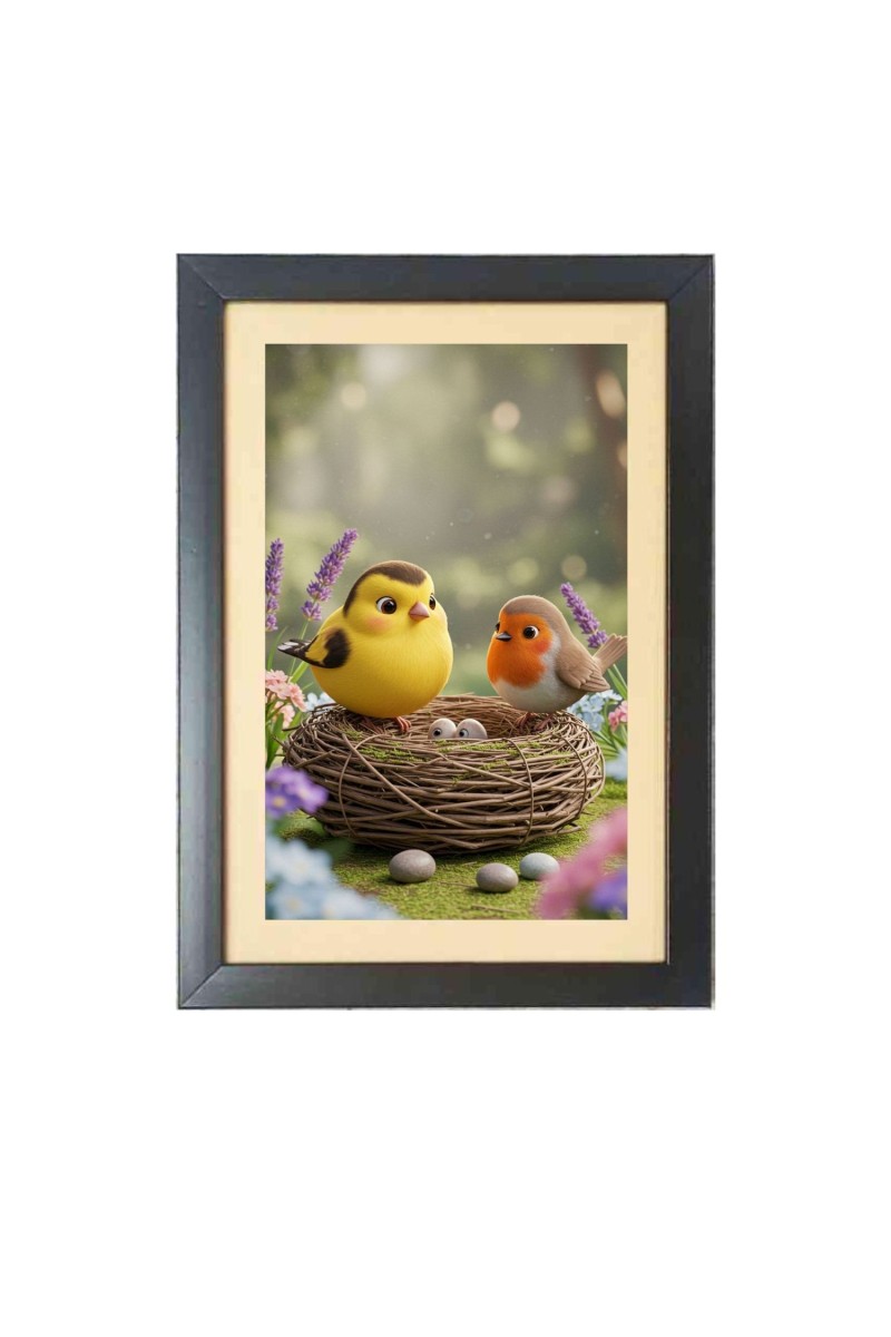 Free Nesting Cartoon Birds   Photo Frame Funny Animal and Bird Cartoon Art, Black color, 11x15 Inch