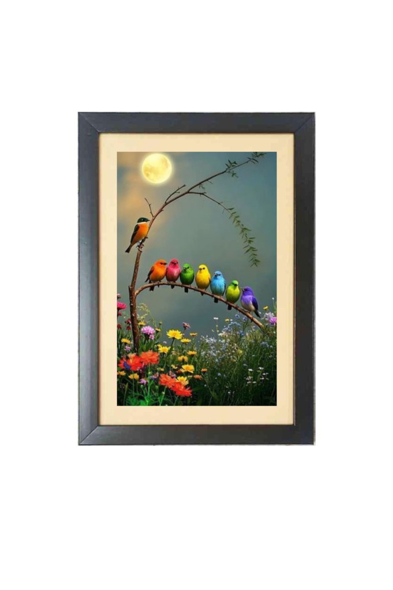 The different colorful birds  Photo Frame Funny Animal and Bird Cartoon Art, Black color, 11x15 Inch