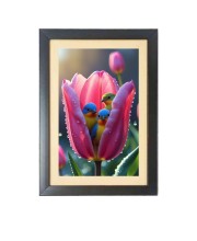 The colorful birds in the flower bud  Photo Frame Funny Animal and Bird Cartoon Art, Black color, 11x15 Inch
