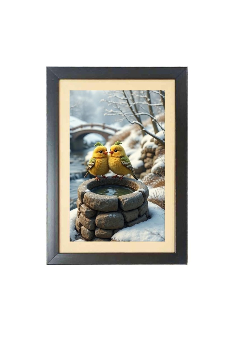 The romantic cute birds  Photo Frame Funny Animal and Bird Cartoon Art, Black color, 11x15 Inch