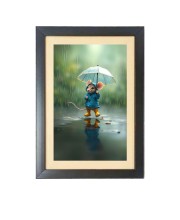 The mouse under umbrella  Photo Frame Funny Animal and Bird Cartoon Art, Black color, 11x15 Inch