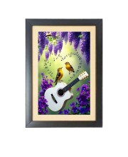 Two cute birds are playing a guiter  Photo Frame Funny Animal and Bird Cartoon Art, Black color, 11x15 Inch