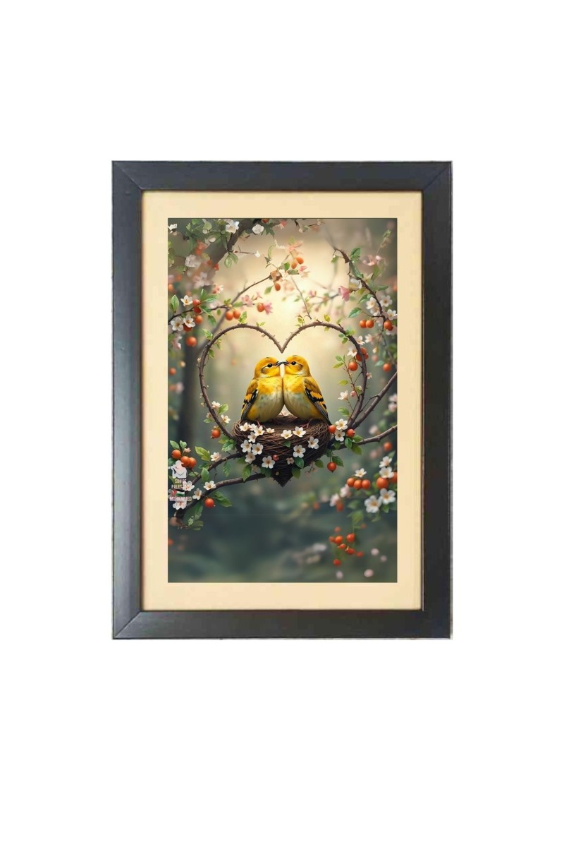 The lovely romantic birds  Photo Frame Funny Animal and Bird Cartoon Art, Black color, 11x15 Inch