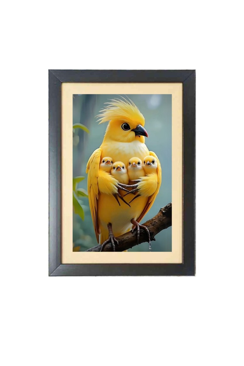 The mother bird  Photo Frame Funny Animal and Bird Cartoon Art, Black color, 11x15 Inch