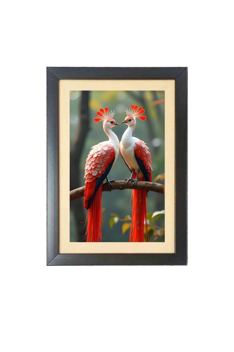 A lively, cheerful and festive auspicious birds  Photo Frame Funny Animal and Bird Cartoon Art, Black color, 11x15 Inch